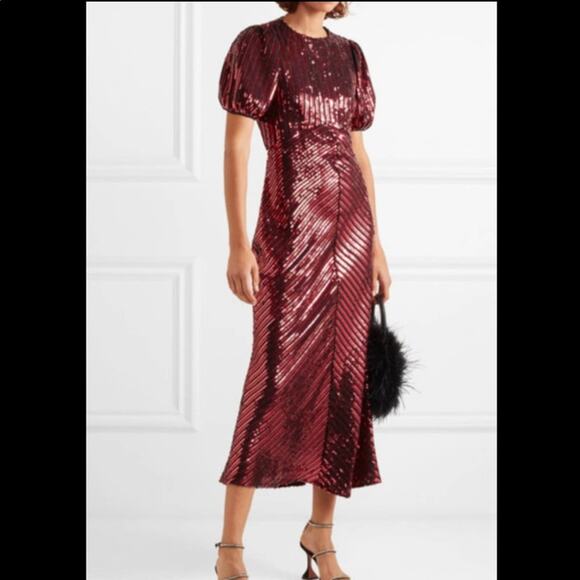 RIXO x Laura Jackson Daisy Velvet Trimmed Sequin Crepe Midi Maxi Dress S - Picture 6 of 14